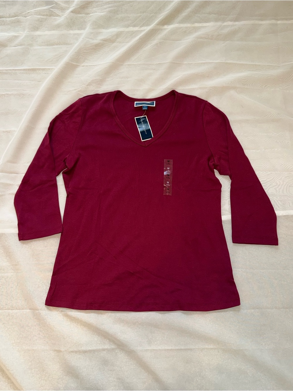 Karen Scott V-Neck Long Sleeve Top in Berry